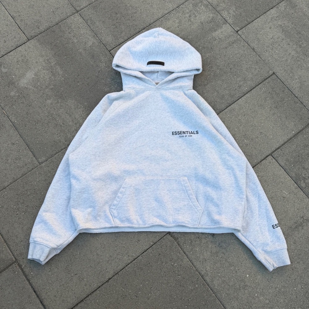 Fear of God Essentials Cropped Hoodie Light Heather Grey Small Streetwear Boxy